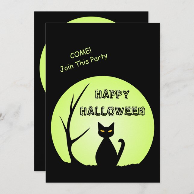 Horror Cat Halloween Party Invitation (Front/Back)