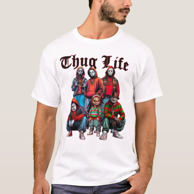 Horror Characters Thug Life Shirt, Halloween Funny T-Shirt (Front)