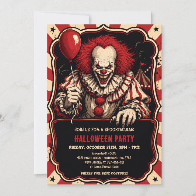 Horror Clown Halloween Circus Party Invitation (Front)