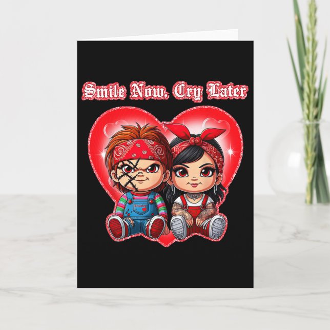 Horror Couple Smile Now Cry Later Chicano Valentin Card (Front)