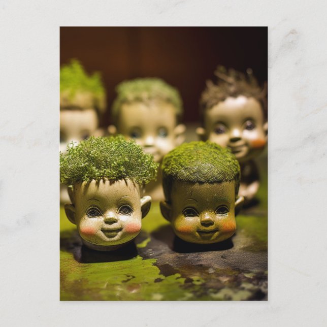 Horror Creepy Dollheads Growing Moss Postcard (Front)