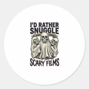 Horror Cuddle Shirt Funny Skull Ghost Movie Night  Classic Round Sticker