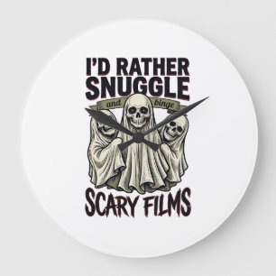 Horror Cuddle Shirt Funny Skull Ghost Movie Night Large Clock