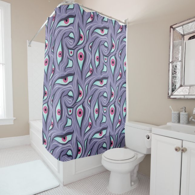 Horror Evil Eyes Purple Pastel Goth Shower Curtain (In Situ)