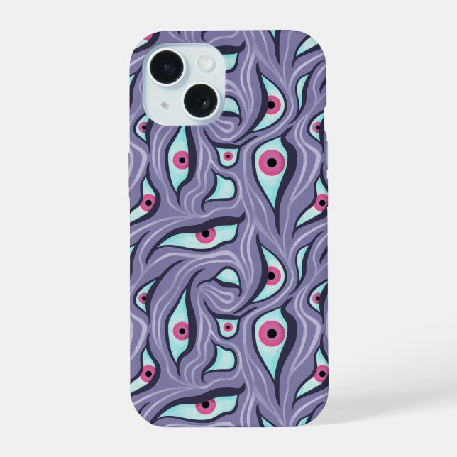 Horror Evil Eyes Purple Pastel Goth Witchy iPhone 15 Case (Back)