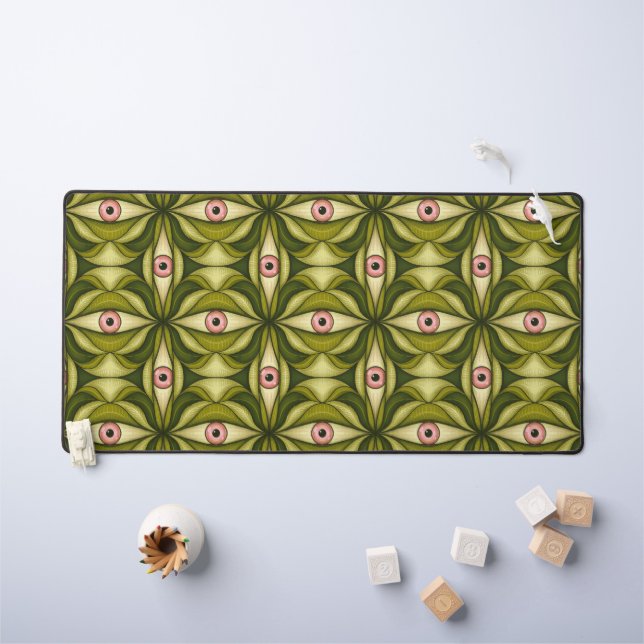Horror Eye Pattern Green Creepy Witchy Goth Desk Mat (Kids Table)