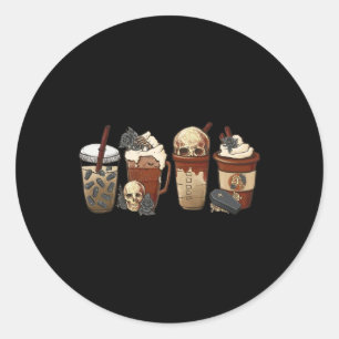 Horror Fall coffee pumpkin spice latte iced Hallow Classic Round Sticker