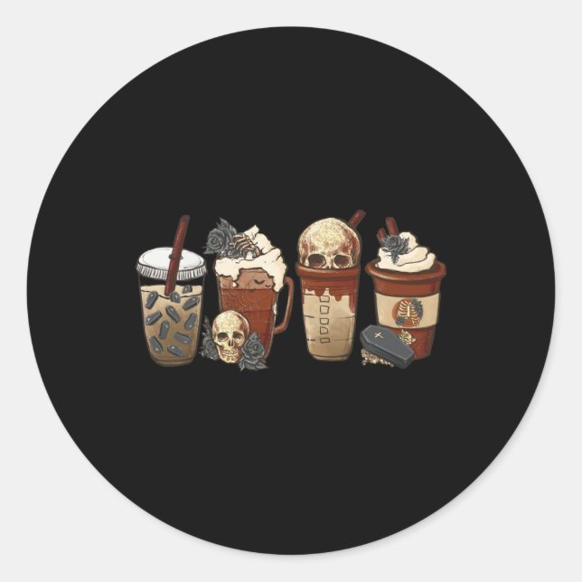 Horror Fall coffee pumpkin spice latte iced Hallow Classic Round Sticker (Front)