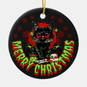 Horror Fan Christmas Cat Ceramic Tree Decoration