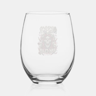 Horror Fan Club Halloween Screaming Skull Red Hood Stemless Wine Glass