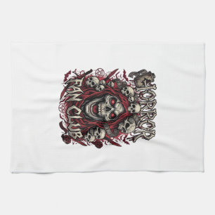 Horror Fan Club Halloween Screaming Skull Red Hood Tea Towel