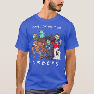 Horror Friends Chillin With My Creeps Halloween Bo T-Shirt
