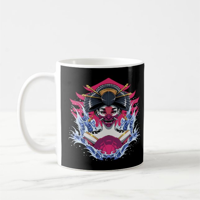 Horror Geisha Skull Demon Mask Japanese  Coffee Mug (Left)