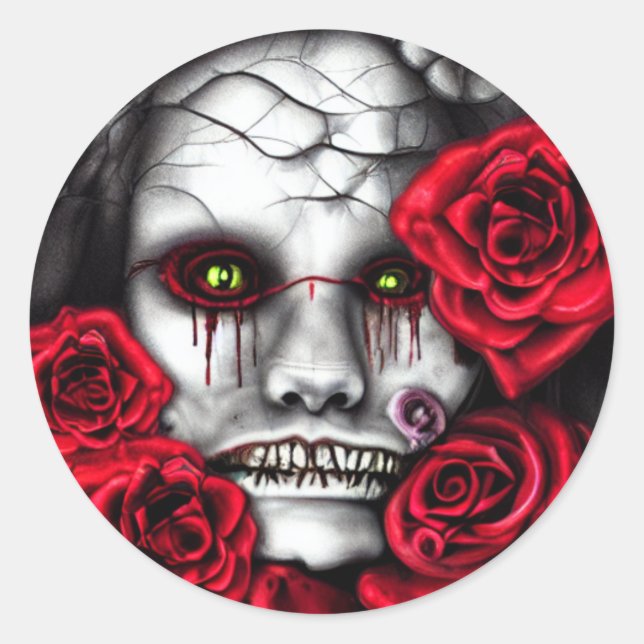 Horror Ghost  skull scary Classic Round Sticker (Front)