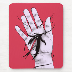 Horror Gothic Hand Biting Flower Monster Macab Art Mouse Mat