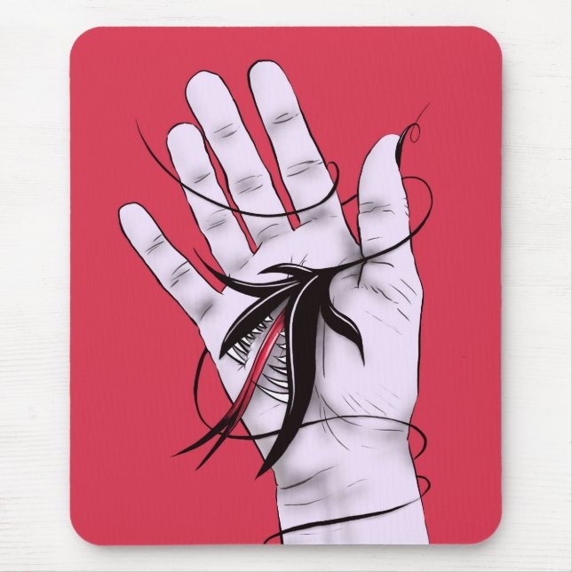 Horror Gothic Hand Biting Flower Monster Macab Art Mouse Mat (Front)