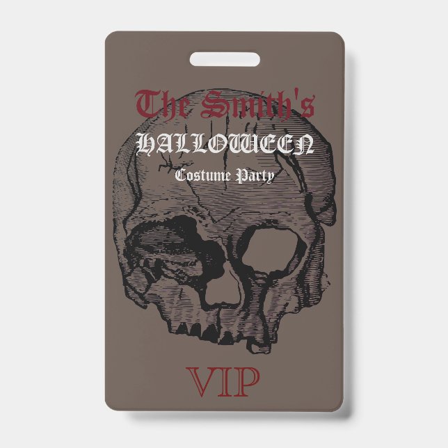 Horror Gothic Skull Halloween Costume Party VIP  ID Badge (Front)