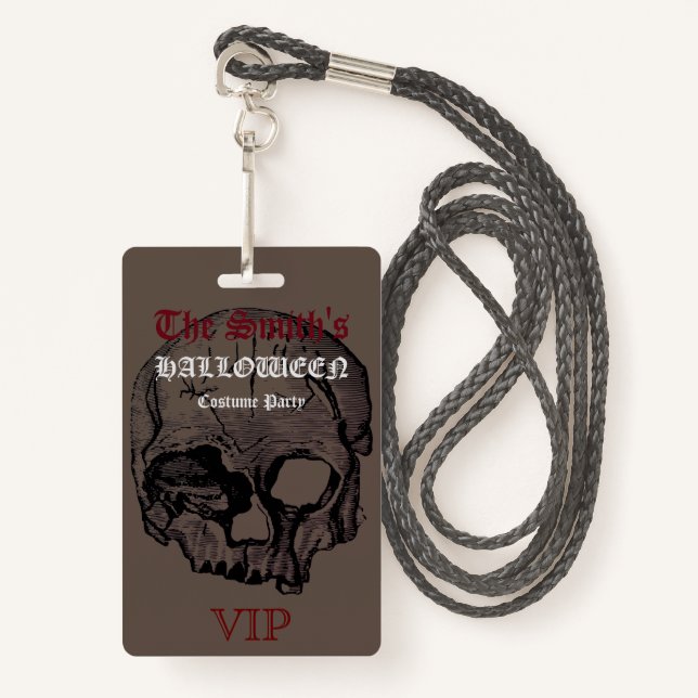 Horror Gothic Skull Halloween Costume Party VIP  ID Badge (Front with Lanyard)