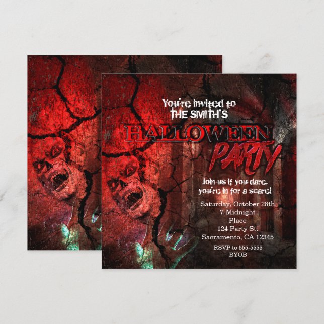 Horror Hall Zombie Halloween Party Invitations (Front/Back)