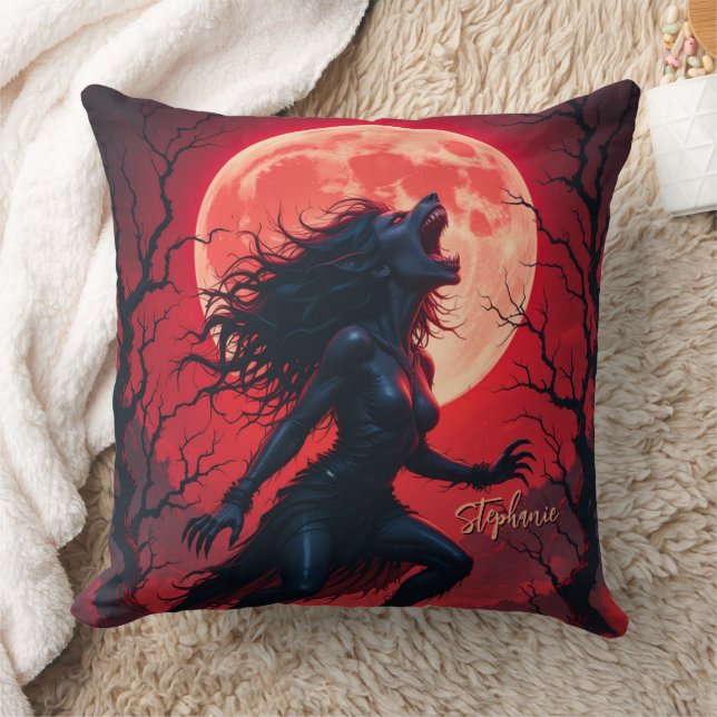 Horror Halloween Werewolf Lady Full Moon  Cushion (Blanket)