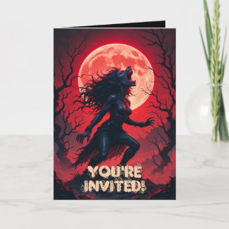 Horror Halloween Werewolf Lady Full Moon  Invitation