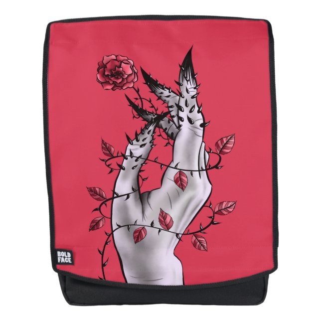 Horror Hand With Roses Gothic Dark Fantasy Backpack (Front)