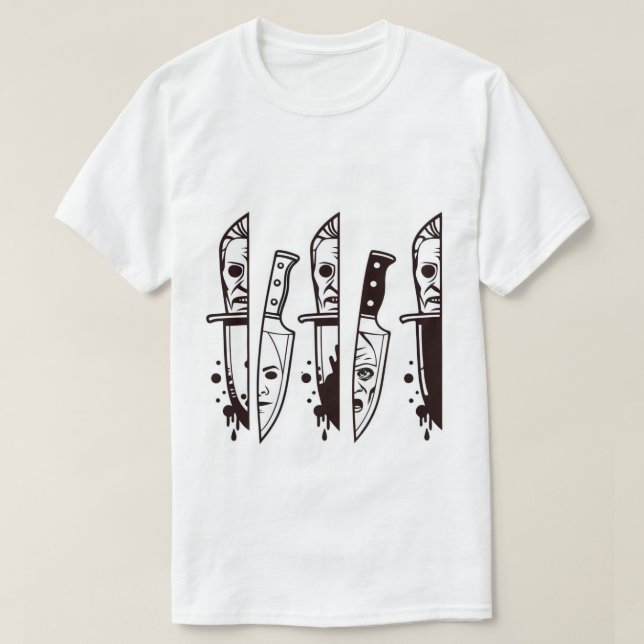 Horror Knife Split Face SVG | Halloween Slasher Cl T-Shirt (Design Front)
