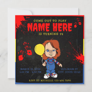 Horror Movie Birthday Invitation   Chucky Doll