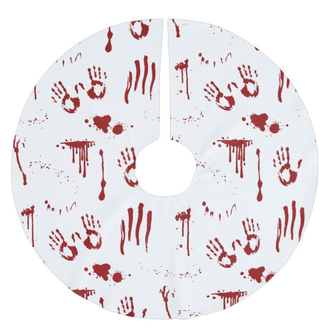 Horror Movie Blood Splatter Bloody Handprints Brushed Polyester Tree Skirt (Front)