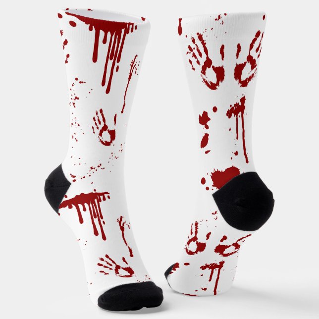 Horror Movie Bloody Handrpints Blood Spatter Socks (Angled)
