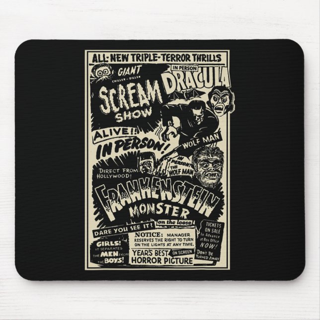 Horror Movie Monster Mummy Dracula Werewolf Franke Mouse Mat (Front)