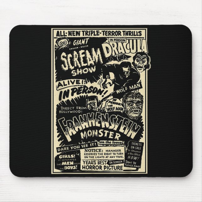 Horror Movie Monster Mummy Dracula Werewolf Franke Mouse Mat (Front)