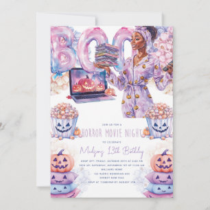 Horror Movie Night Afro Halloween Slumber Birthday Invitation