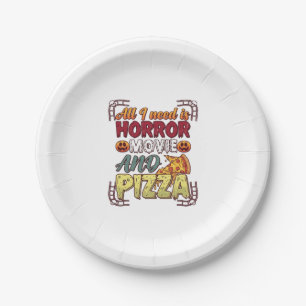 Horror Movie Pizza Halloween Pumpkin Skull Slice_1 Paper Plate