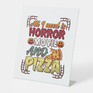 Horror Movie Pizza Halloween Pumpkin Skull Slice_1 Pedestal Sign