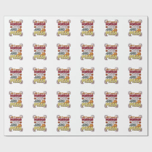 Horror Movie Pizza Halloween Pumpkin Skull Slice_1 Wrapping Paper