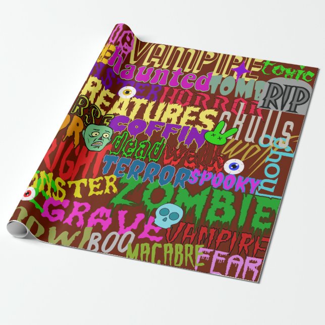 Horror Movie Style Words Collage Wrapping Paper (Unrolled)