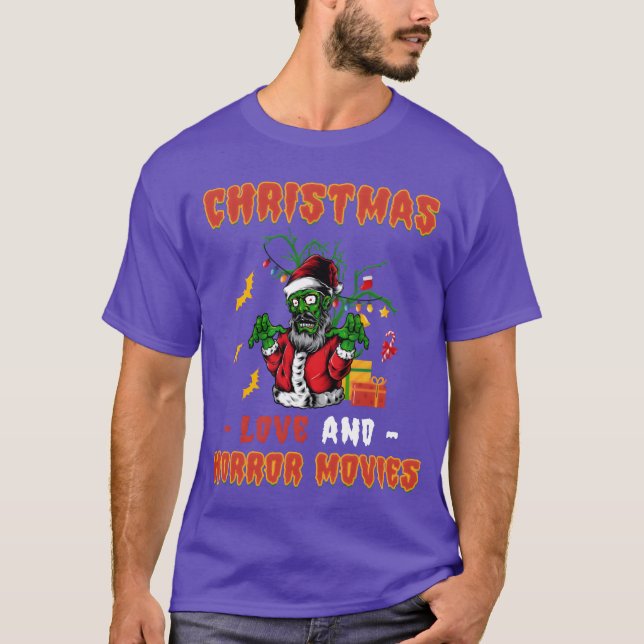 Horror Movie Zombie Creepy Santa Christmas Love re T-Shirt (Front)