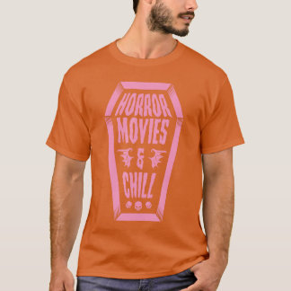 Horror Movies And Chill Coffin Skulls Vintage Retr T-Shirt