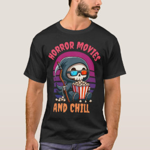 Horror Movies And Chill Cute Grim Reaper Design T-Shirt