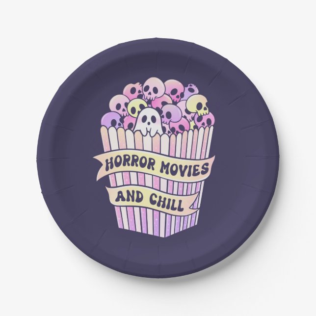 Horror Movies And Chill Cute Halloween Paper Plate (Front)