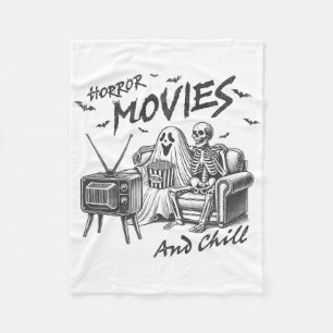 Horror Movies And Chill Halloween Themed Graphic F Fleece Blanket