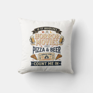Horror Movies Pizza Beer Funny Halloween_1 Cushion