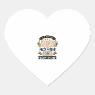 Horror Movies Pizza Beer Funny Halloween_1 Heart Sticker