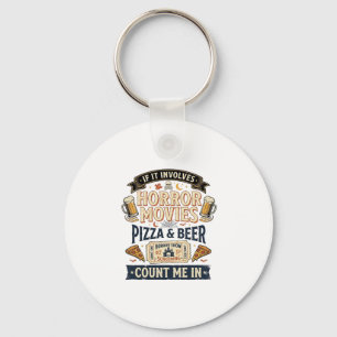 Horror Movies Pizza Beer Funny Halloween_1 Key Ring