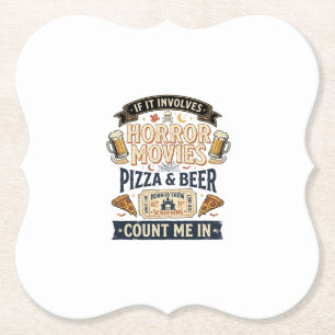 Horror Movies Pizza Beer Funny Halloween_1 Paper Coaster
