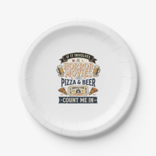 Horror Movies Pizza Beer Funny Halloween_1 Paper Plate