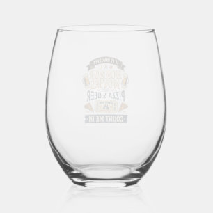 Horror Movies Pizza Beer Funny Halloween_1 Stemless Wine Glass