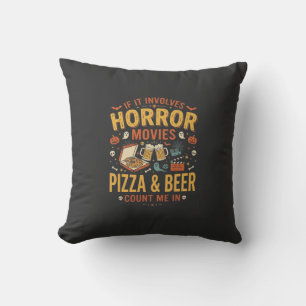 Horror Movies Pizza Beer Halloween Design_1 Cushion
