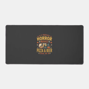 Horror Movies Pizza Beer Halloween Design_1 Desk Mat